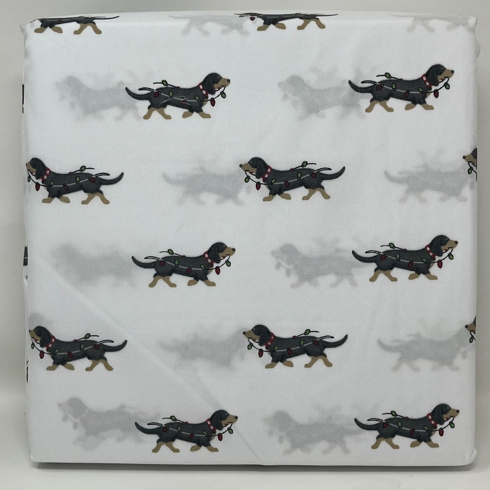 Kensie Home Twin Sheet Set Christmas Dachshund Dogs Lights White Microfiber